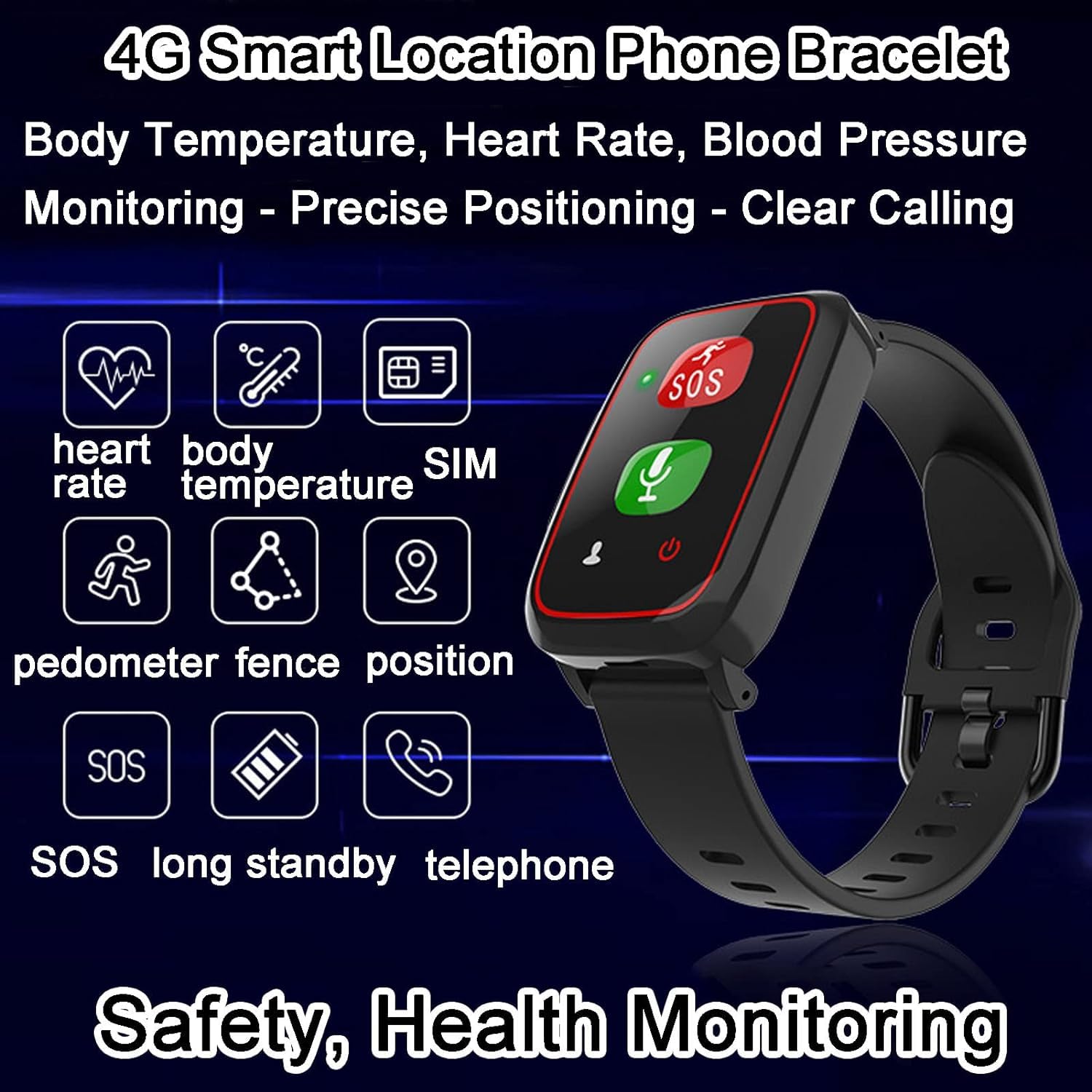 Pulsera para ancianos, botón de alarma GPS, teléfono de emergencia para personas mayores, alarma de otoño, ubicación GPS, monitoreo de salud, chat de voz