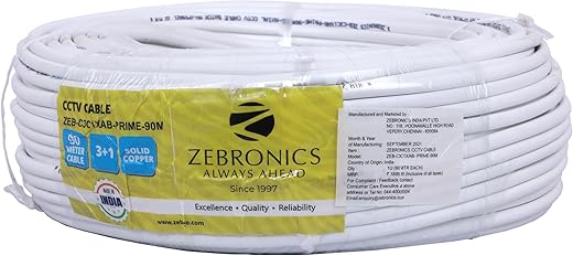 ZEBRONICS C3C1XAB 90M CCTV Cable Al foil cable under braiding (White)