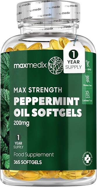 Peppermint Oil Capsules Softgels 200mg - 1 Year Supply - High Strength Peppermint Oil - Easy to Digest & Fast Absorbing Softgels - 100% Natural Peppermint Oil Digestion Supplement - Non GMO