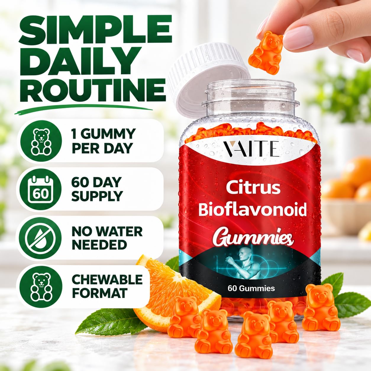 VAITE Citrus Bioflavonoid Complex Supplement 1000mg – Antioxidant Properties, Citrus-Derived Bioflavonoids, Sugar-Free Chewable Formula, Non-GMO, Gluten-Free, Soy-Free, Daily Use, 60 Gummies — Amazon image 4