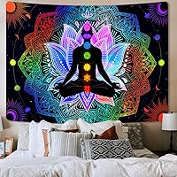 Vista 2 de Torich Tapiz de siete chakras, luz negra, meditación reactiva a los rayos UV y espiritual para yoga, pósteres verticales, hippie mandala trippy