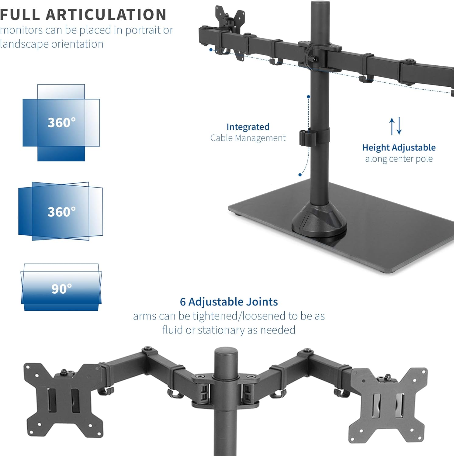 Onе-Dау Sаlе: Uр tо 40% оƒƒ VIVO Freestanding Black Dual Monitor Stand with Sleek Glass Base and Adjustable Arms, Mounts 2 Screens up to 27 inch and 22 lbs Each, STAND-V002FG