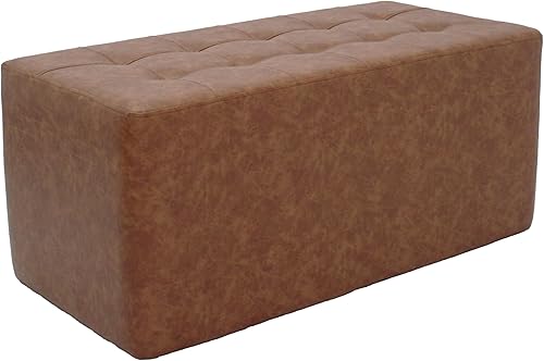 Miniatura 3 de Factory Direct Partners Banco otomano rectangular copetudo piel sintética envejecida, muebles tapizados a mano de grado comercial asiento,