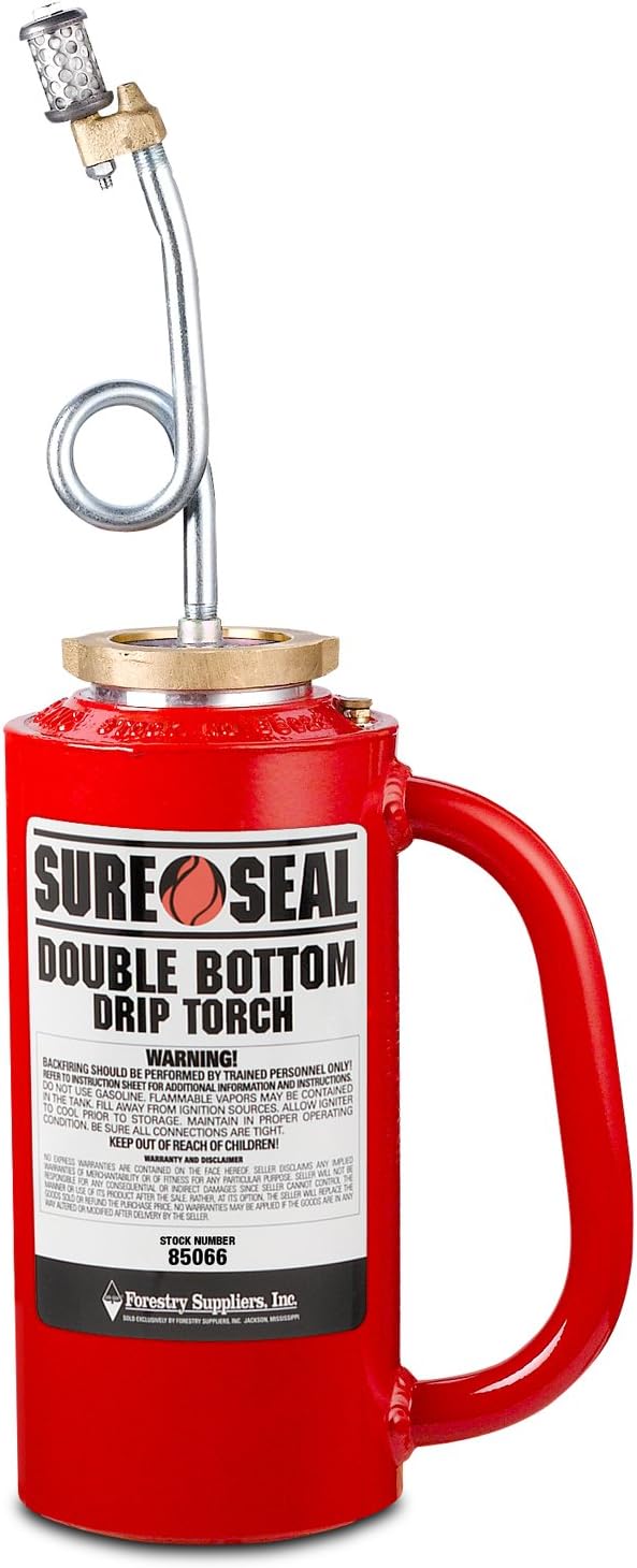 Forestry Suppliers Sure-Seal Red OSHA Double-Bottom Drip Torch | Heavy Duty 15 Gauge Aluminum Canister | Big Mouth for Easy Filling | Fuel Trap & Check Valve for Protection | Oil Proof Gaskets