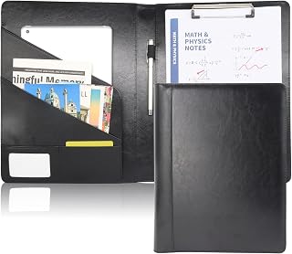 Premium Faux Leather Padfolio Portfolio Binder,Professional Portfolio Folder&Leather Notebook Cover,A4 Letter-Sized Writing Pad Holder,Interview Resume Folder,Business Organizer(Black)