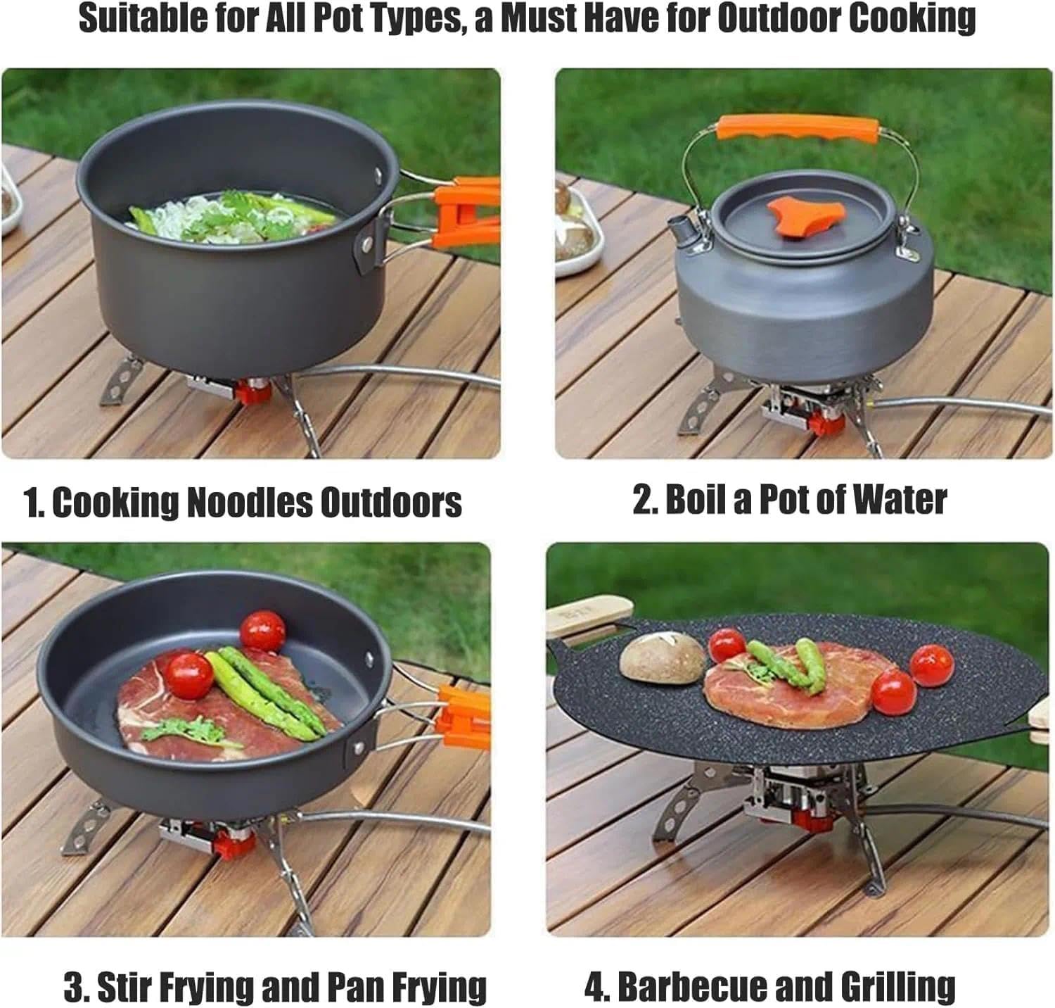 Estufa de camping – quemador de gas portátil de 9900 W con encendido piezoeléctrico, estufa de cocina plegable al aire libre para mochileros, senderismo, picnic y aventura