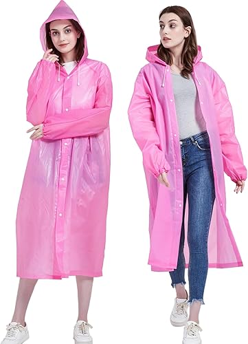 Ponchos de lluvia para adultos, abrigos de lluvia portátiles de EVA, chaqueta de lluvia reutilizable con capucha y mangas elásticas para puños