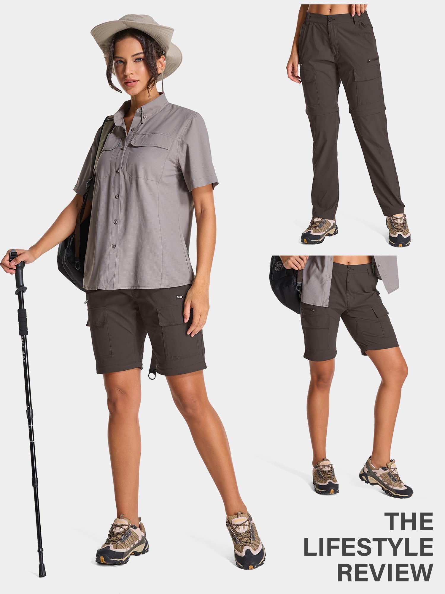 Jessie Kidden Pantalon cargo de randonnée convertible léger à séchage rapide UPF 50+ fermeture éclair pour femme
