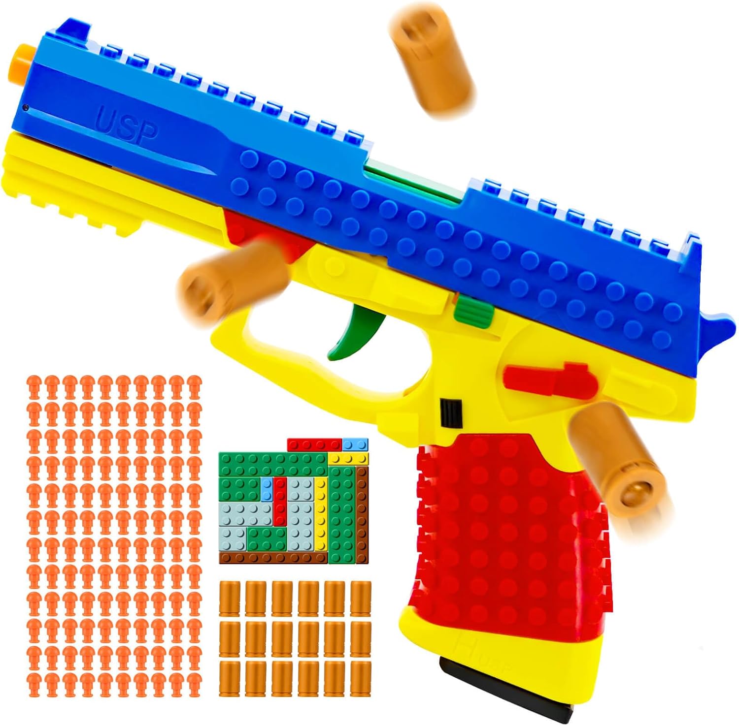 Toy Gun, Building Block Toy Gun, Empty Shell Ejecting, Toy Gun, DIY Mini Blaster Fidget GunToy Pistol for Kids Boys Girls, Gifts for Halloween Christmas Birthdays (Blue)