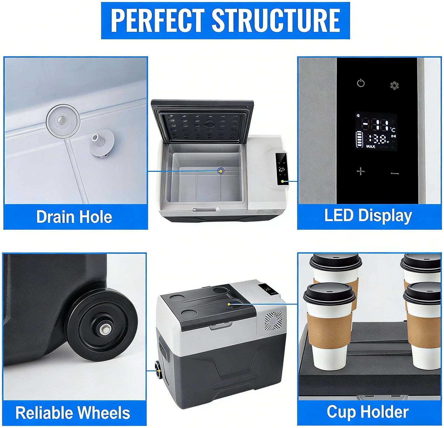 Car Refrigerator, 42.3QT Car Fridge, Portable Electric Cooler with -4℉~68℉ Adjustable Temperature, 12/24V DC and 100-240V AC Compressor Freezer for Outdoor, Camping, Travel, RV, SUV (42.3QT)