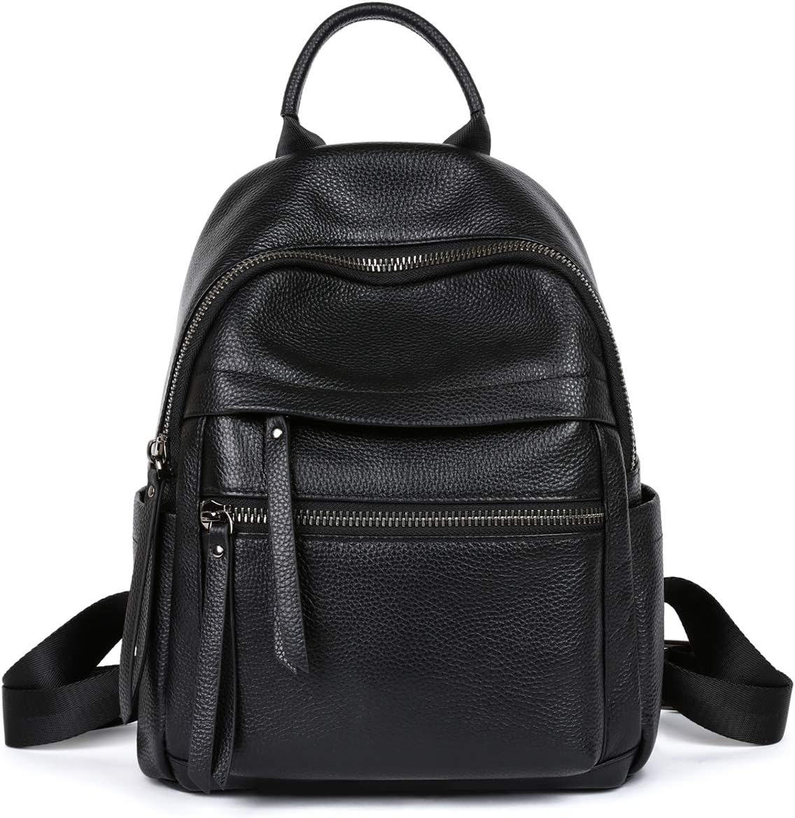 Genuine Leather Backpack Purse for Women Multi-functional Elegant Daypack for ladies (Black) Small