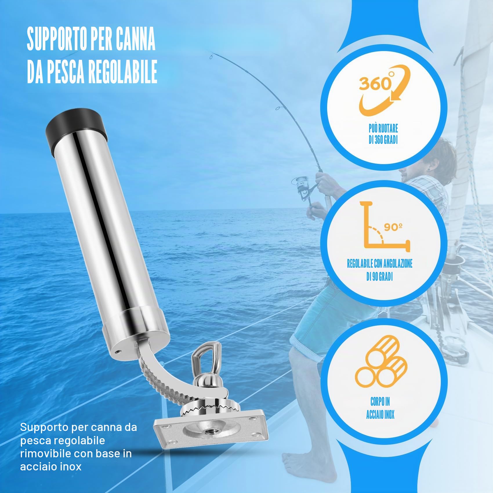 Supporto per da pesca, regolabile, colore