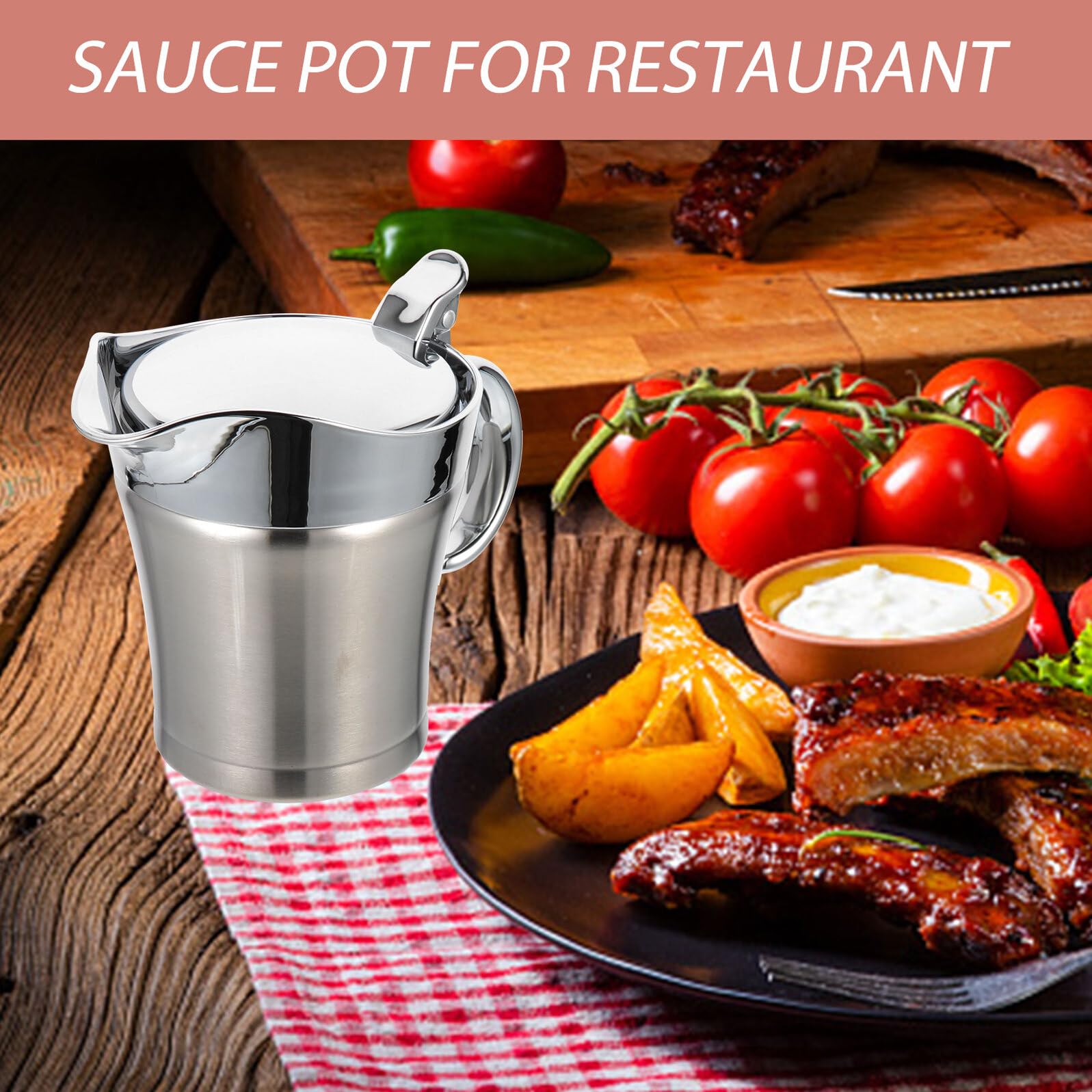SOLUSTRE Dispensador de Salsa 500Ml Acero Inoxidable Vertedor sin Goteo Servir Salsas Frías y Calientes para Cocina y Restaurante