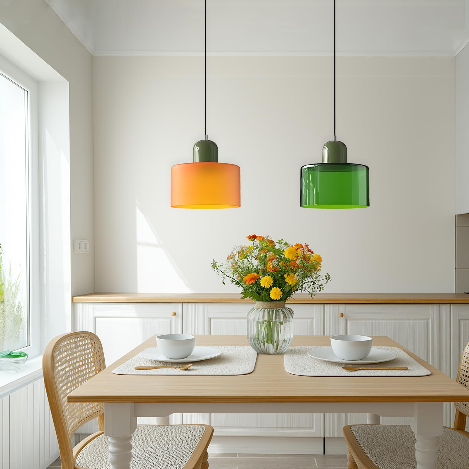 Pendelleuchte Glas Kleine Moderne Hängeleuchte Höhenverstellbar Für Schlafzimmer Kücheninsel Wohnzimmer Flur Esszimmer Deckenlampe (Grün)