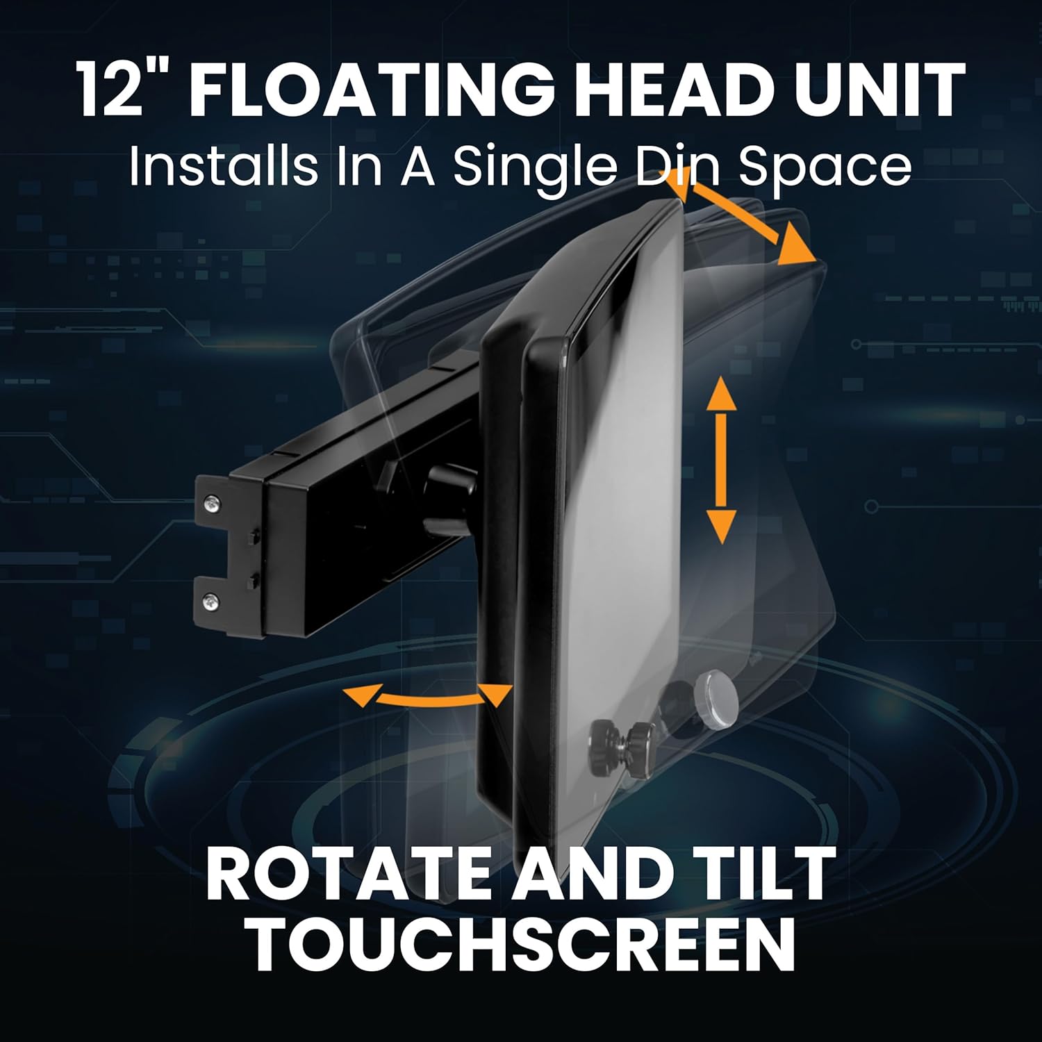 Diagram illustrating the rotate and tilt functionality of the 12-inch floating head unit