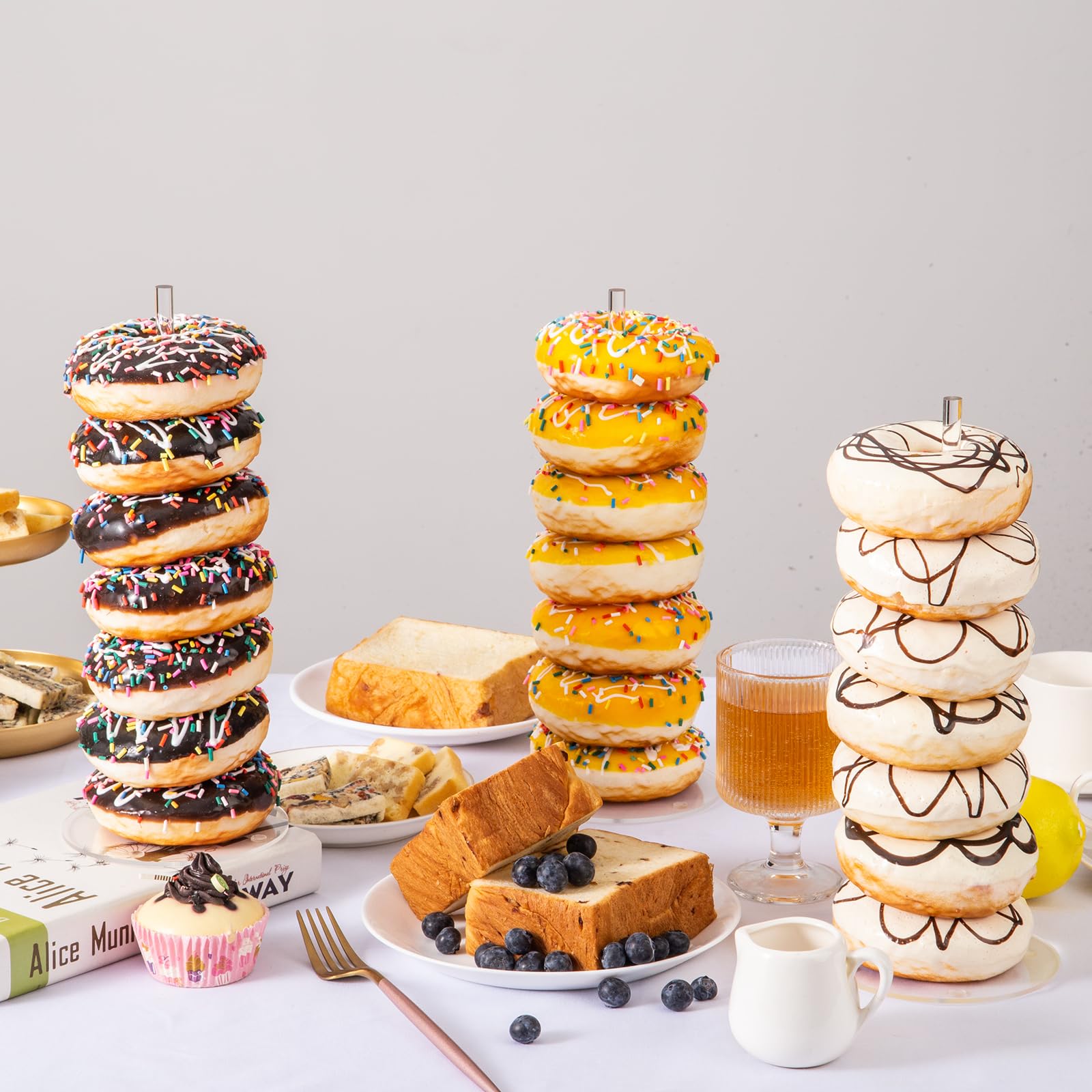 4 soportes de exhibición de donas de acrílico, soporte para mesa de postres para rosquillas, bagels y donuts, perfecto para fiestas, Navidad, cumpleaños y Año Nuevo 4