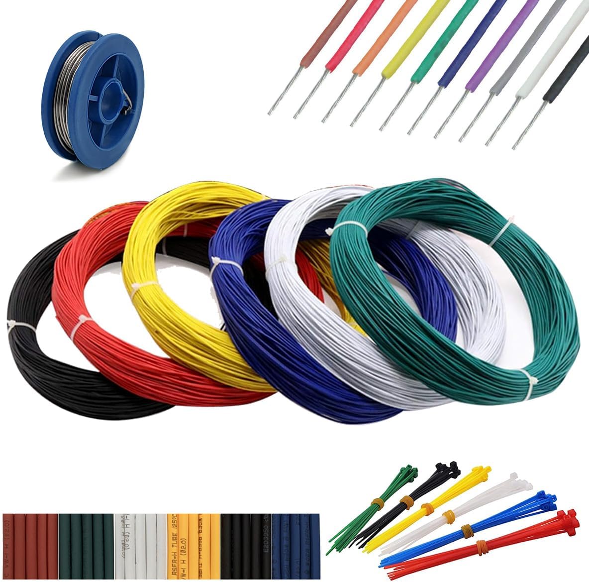 UL1569-16AWG Electronic Wire Electrical Equipment Wiring Kit Solid Copper Tinned Copper Stranded Connector Wire DIY Electronics High Temperature Resistant Wire, Tools Included <9.84 Feet X 6 Colors>