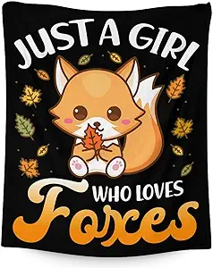 Mercuryelf Fox Throw Blanket - Soft, Fuzzy & Warm - 50x60 Inches Flannel Blankets for Living Room, Sofa - Black Cute Throws Gift for Teens