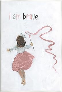 Stupell Industries I Am Brave Uplifting Child Running Playing Painting Wood Wall Art, Design By Sally Swatland
