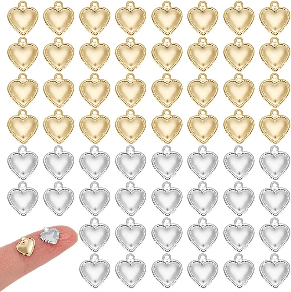 50Pcs 18K Gold Plated Small Heart Charms 10mm Love Stainless Steel Pendants Tiny Heart Dangle Charms for DIY Bracelets Earring Necklace Jewelry Making,Hole:1mm