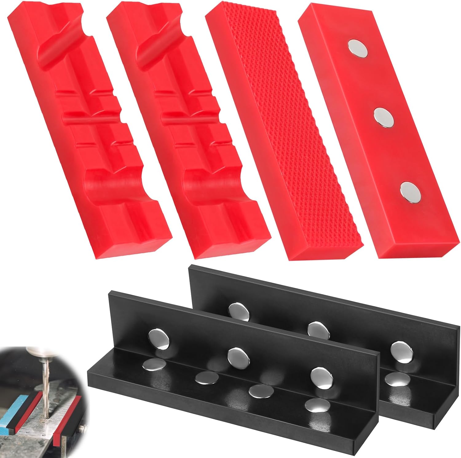 4.5" Magnetic Soft Jaws for Bench Vise, Universal Non-Slip Protector Pads with Multi-Groove & Textured Inserts for Vises/Clamps/Mill/Drill in Metal & Wood Shops, Multi-Purpose Vise Jaw Pads, 2 Pairs