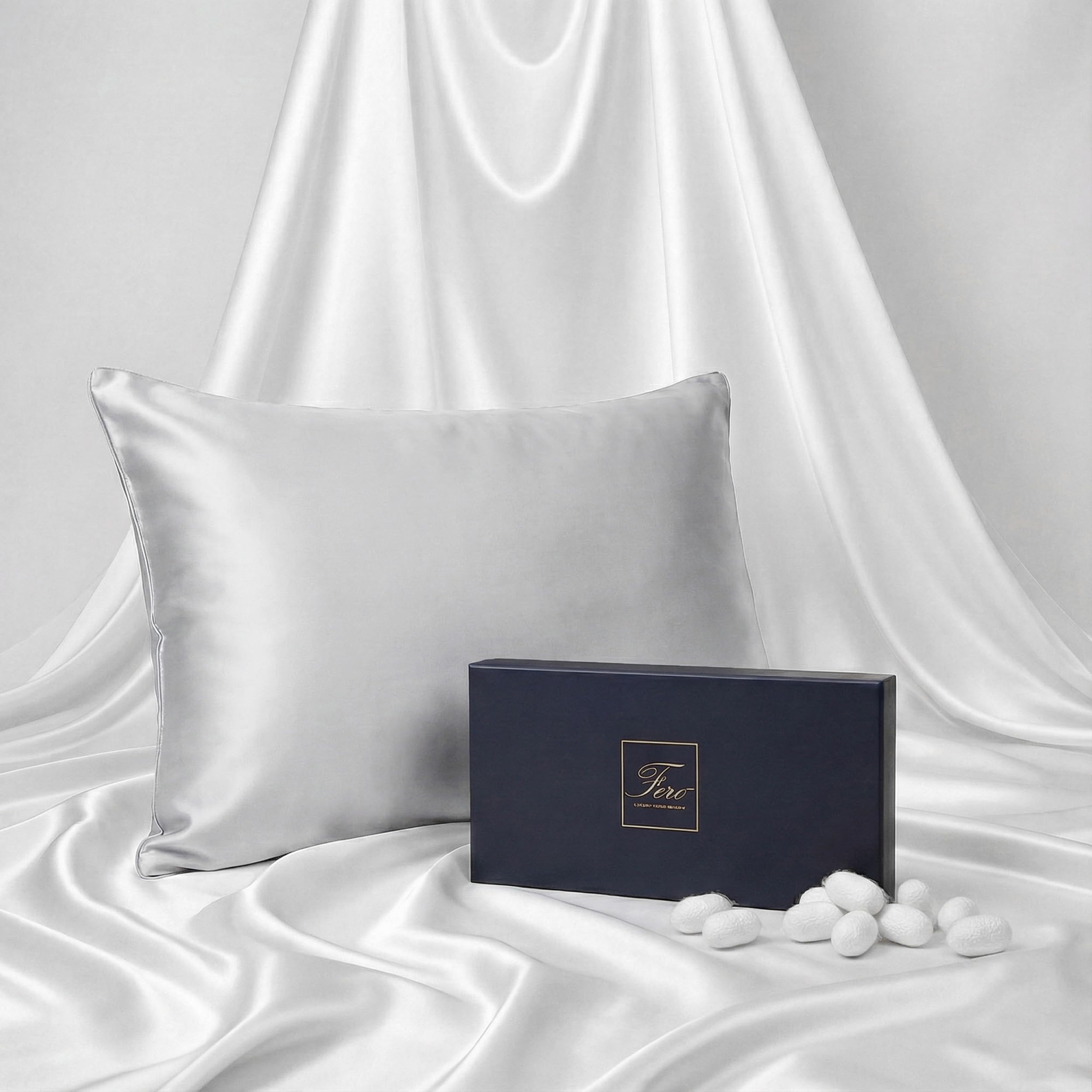 Ferò Federa Seta Cuscino 50x80 cm, 100% Naturale Silk di Gelso, 22 Momme Grado 6A, Certificata OEKO-TEX, Federa di Lusso Ipoallergenica per Capelli e Pelle, Perfetta Idea Regalo, Argento