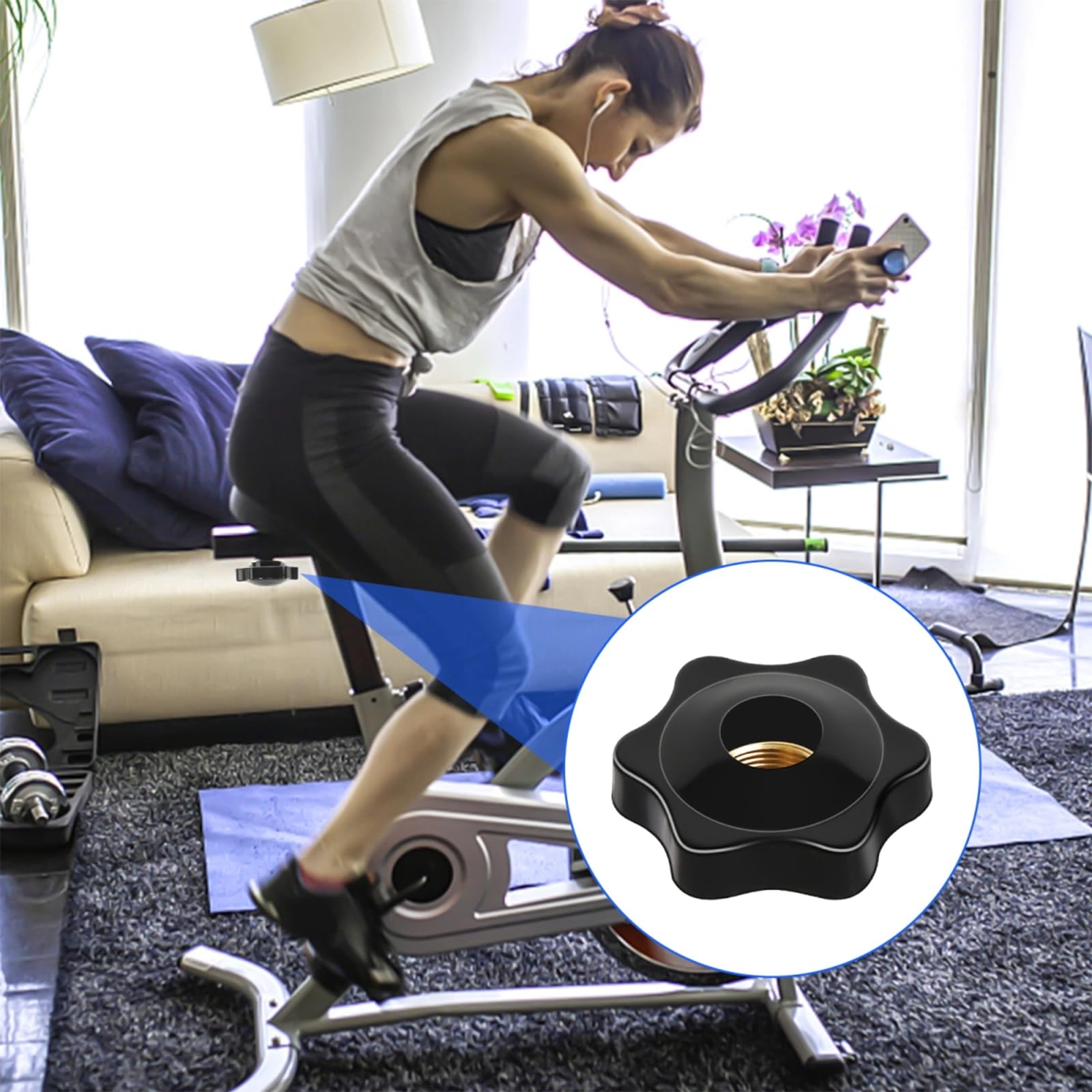 6 Dadi Zigrinati M8 Con Testa A Stella - Diametro 32mm, Per Mobili E Meccanica, Nero - Foto 8