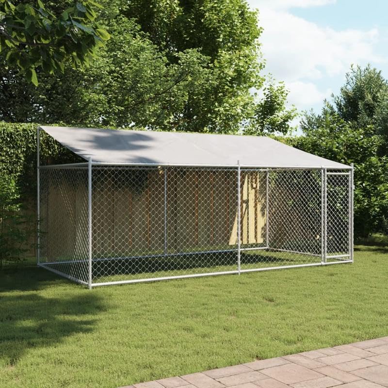 Eleganz Hundezwinger aus verzinktem Stahl 4x2x2 m mit Dach und Tür – Robuster und wetterfester Auslauf für Hunde im Garten
