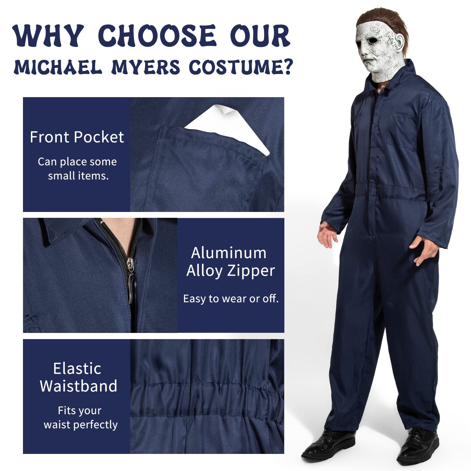SINSEN Michael Myers Costume Mask Adults Scary Killer Outfits Jumpsuits Creepy Horror Mask Halloween Cosplay Costume - Image 4
