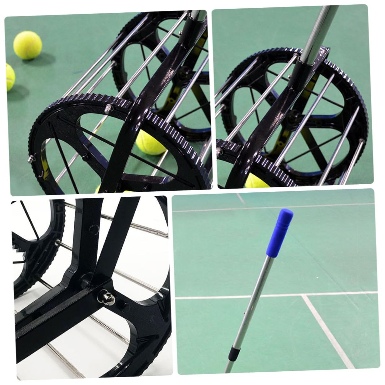 WOONEKY Cesta Recoge Pelotas Tenis Ajustable con Ruedas Capacidad Bolas para Entrenamiento Sin Agacharse