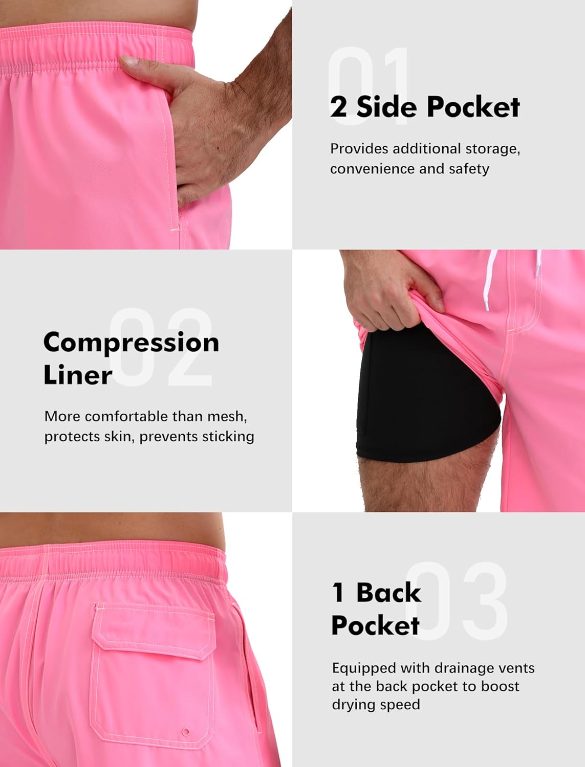 YnimioAOX Men’s Swim Trunks with Compression Liner 9 Inch Bathing Suits 2 in 1 Quick Dry Board Shorts with Pockets - Image 5