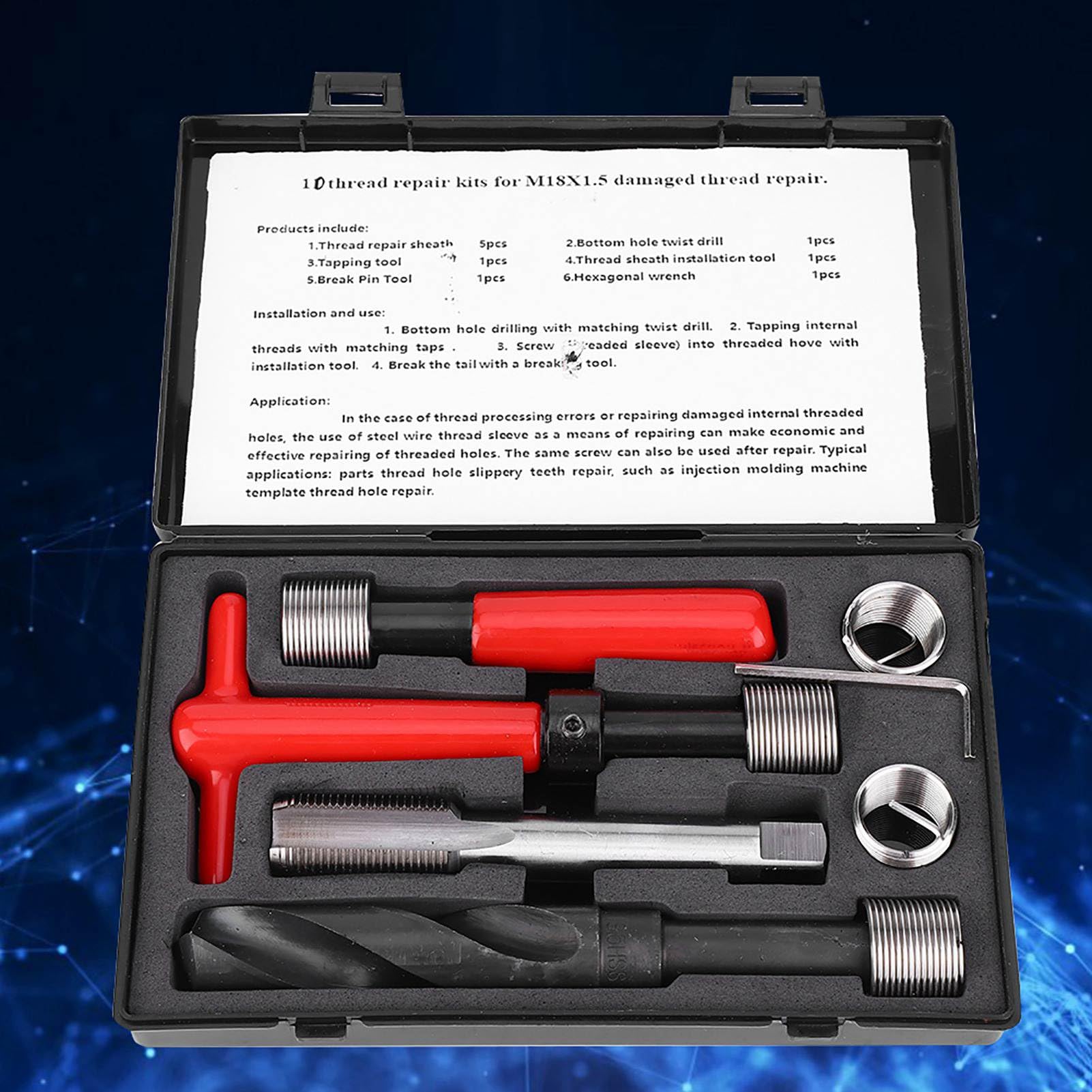 Yinhing Kit di Riparazione Filettatura da 10 Pezzi Chiave per Trapano Elicoidale in Acciaio Inossidabile di Alta qualità Inserti Filettati per Riparazione Filettatura M18x1.5 Ideale per Ricambi Auto