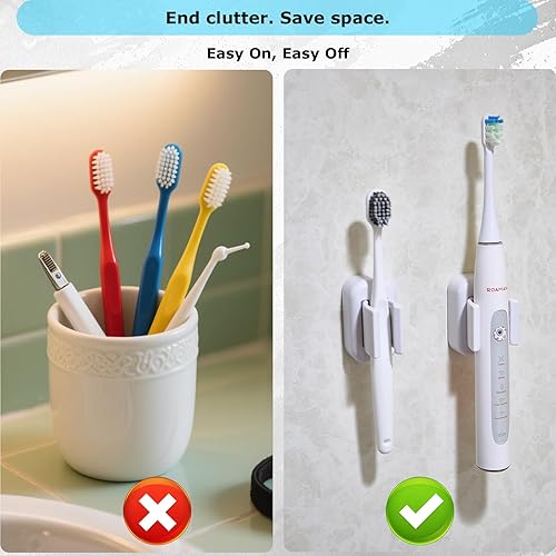 Vista 5 de 2PCS Toothbrush Holder Wall Mounted, Self Adhesive Electric Toothbrush Organizer for Bathroom, Waterproof Multi-Function Holder for Dorm, White