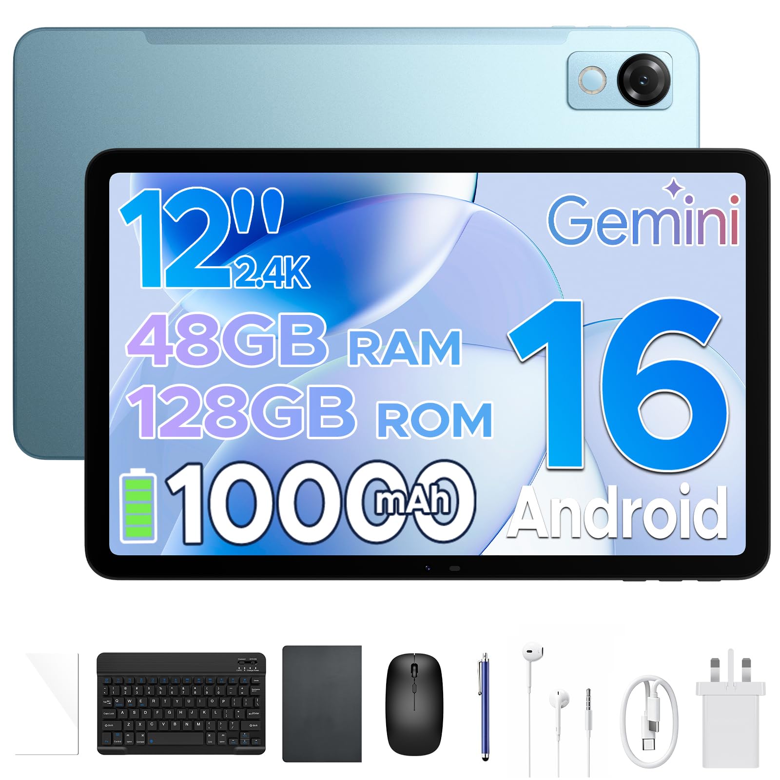 P12 Android 16 Tablets (2026), 120Hz 2.4K 12 Inch Tablet with
