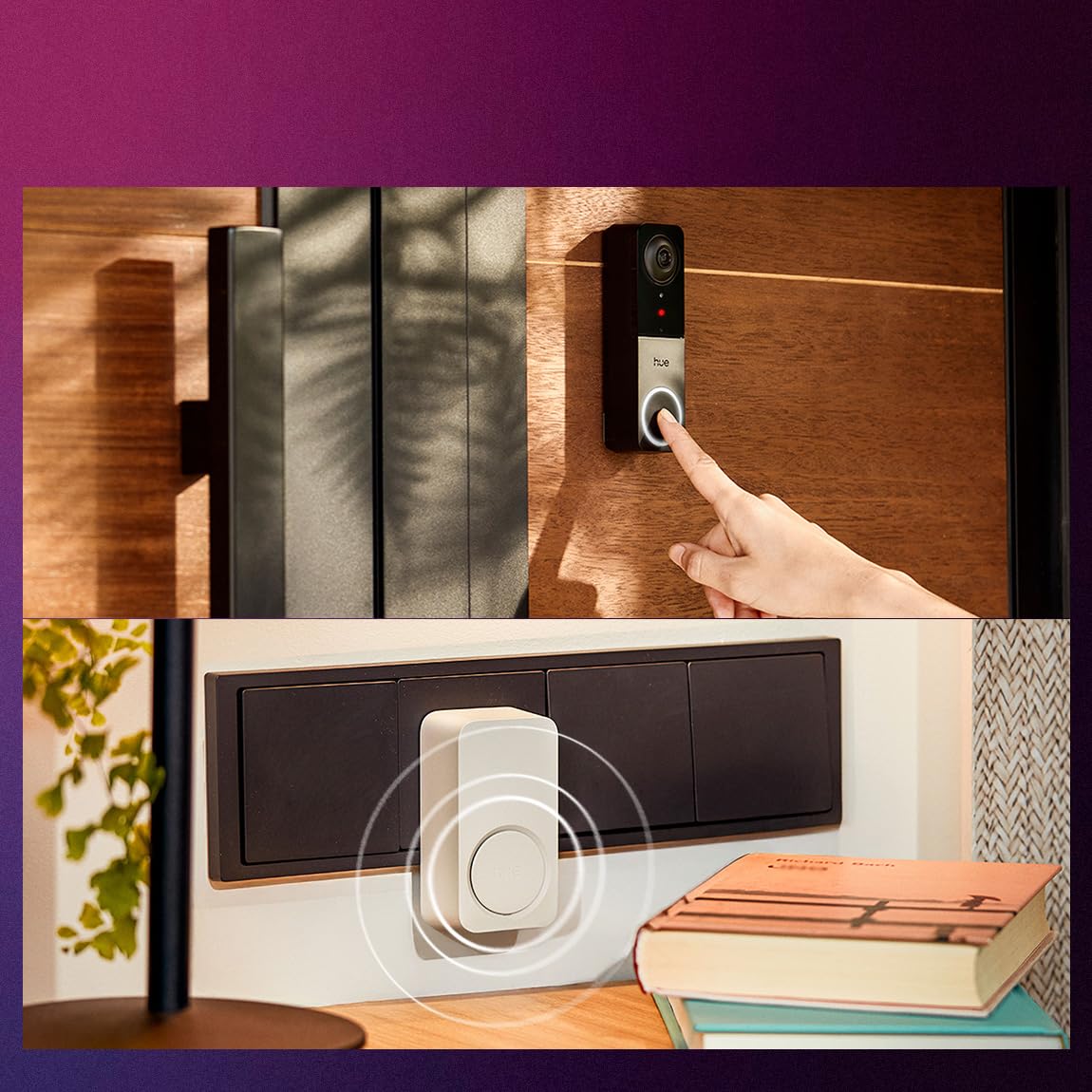 Philips Hue Secure Smart Chime, timbre para puerta de entrada con notificaciones, compatible con toma estándar, cámara de videovigilancia Hue, videotimbre y sensor de movimiento, plug-and-play, blanco