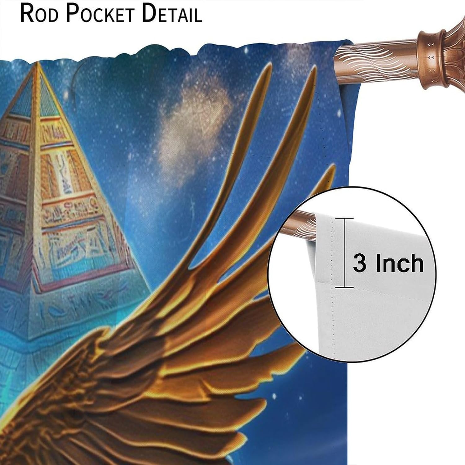 Mysterious Egyptian Curtains, Vintage Fantasy Starry Sky Sun and Moon Ancient Egyptian Pyramids Gemstone Nile River Blackout Window Treatments, Thermal Insulated Drapes For Living Room Bedroom 42x54in