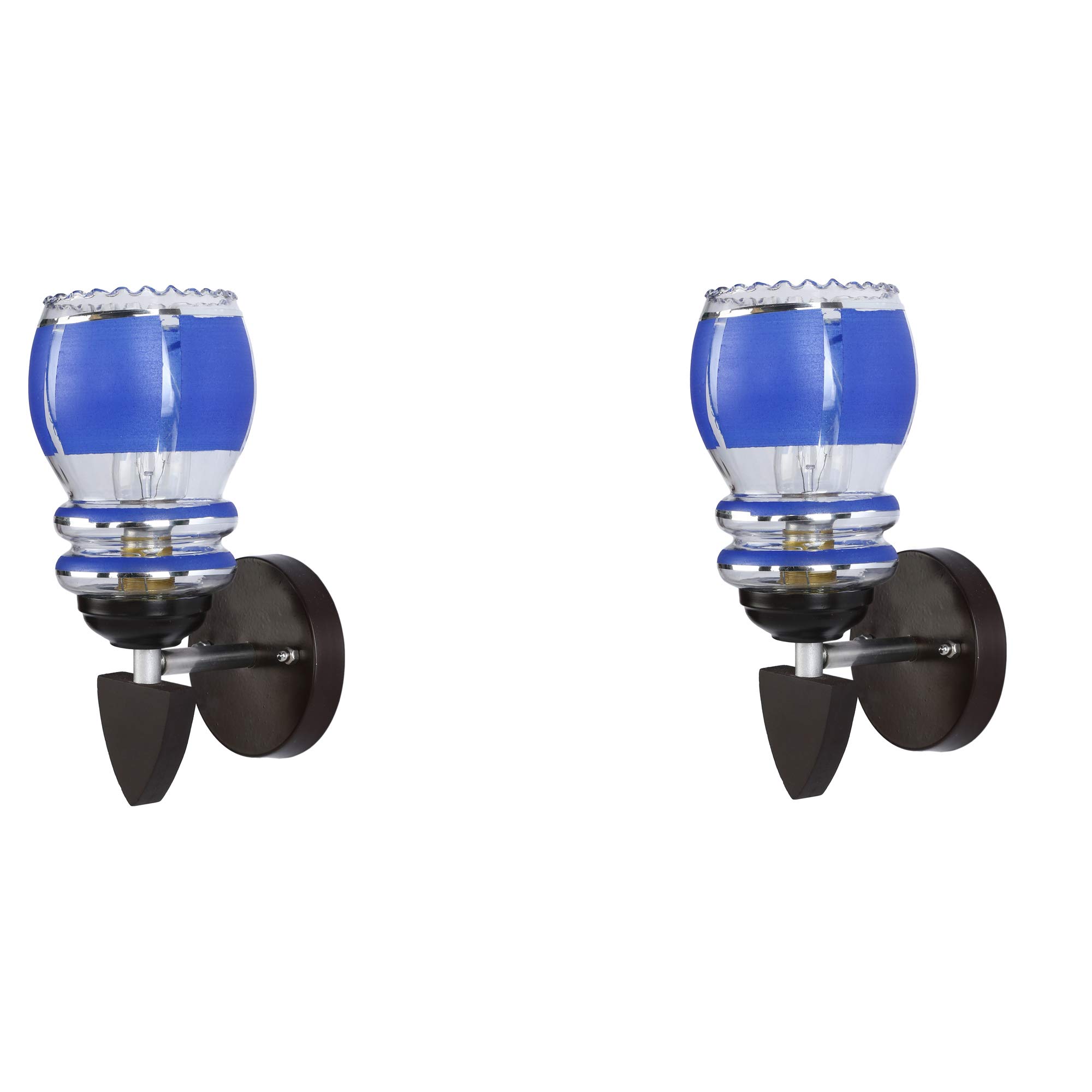 Somil LED Wall Lamp/Night Lamp with Colorful Decorative Glass Light Shade in Modern Black Wood Fixture, Pack of 2