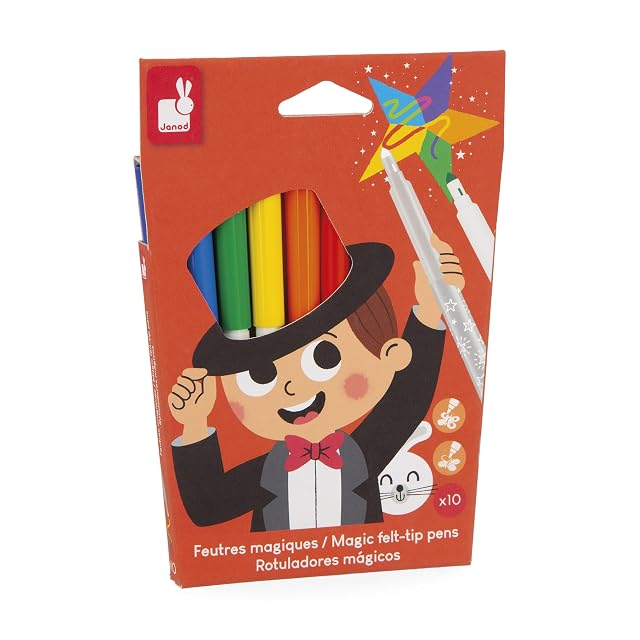 Janod - Set de colorear mágico para niños con tinta que cambia de color - 8 rotuladores + 2 mágicos