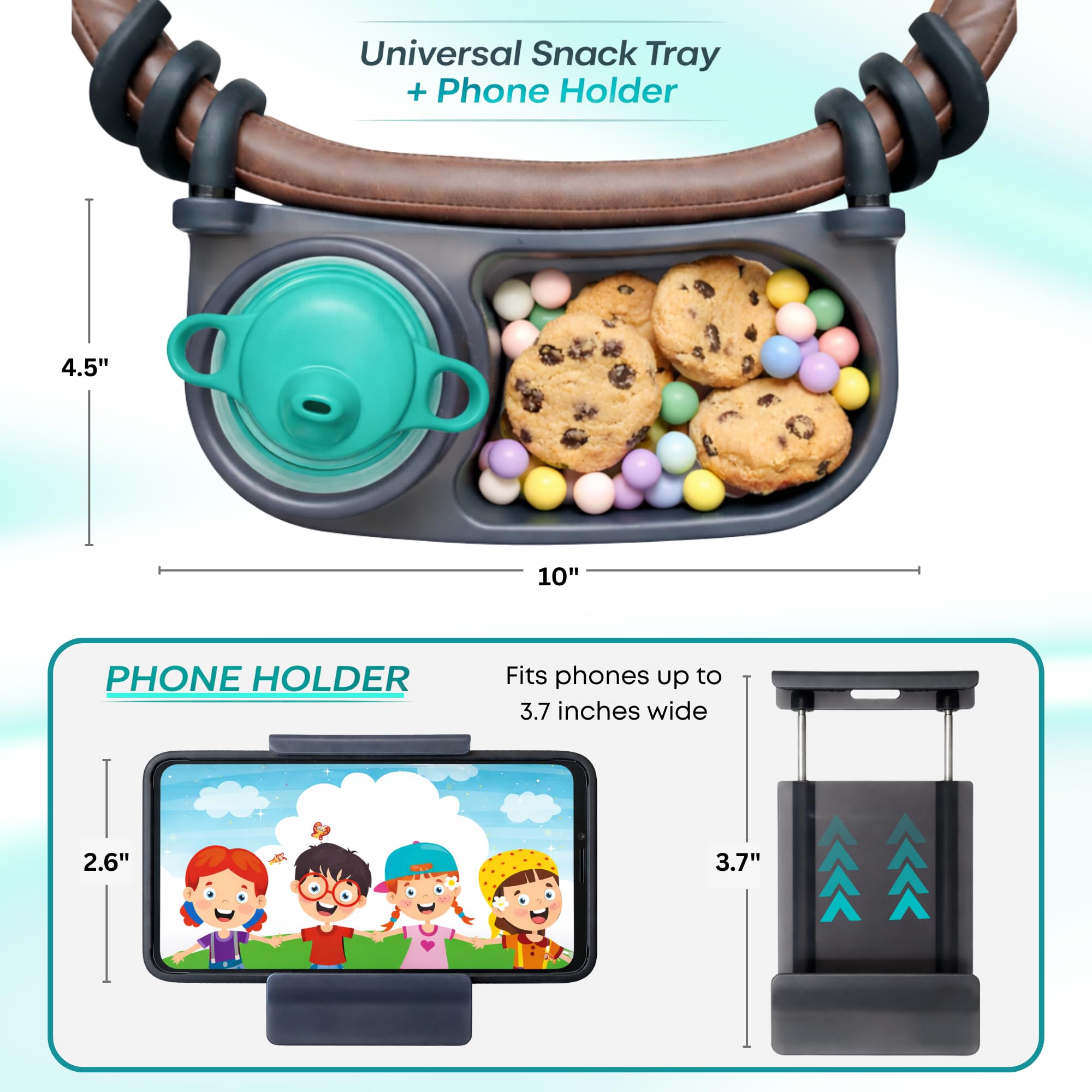 Plateau de collation pour poussette avec porte-gobelet, support de téléphone, barre de pare-chocs pour poussette