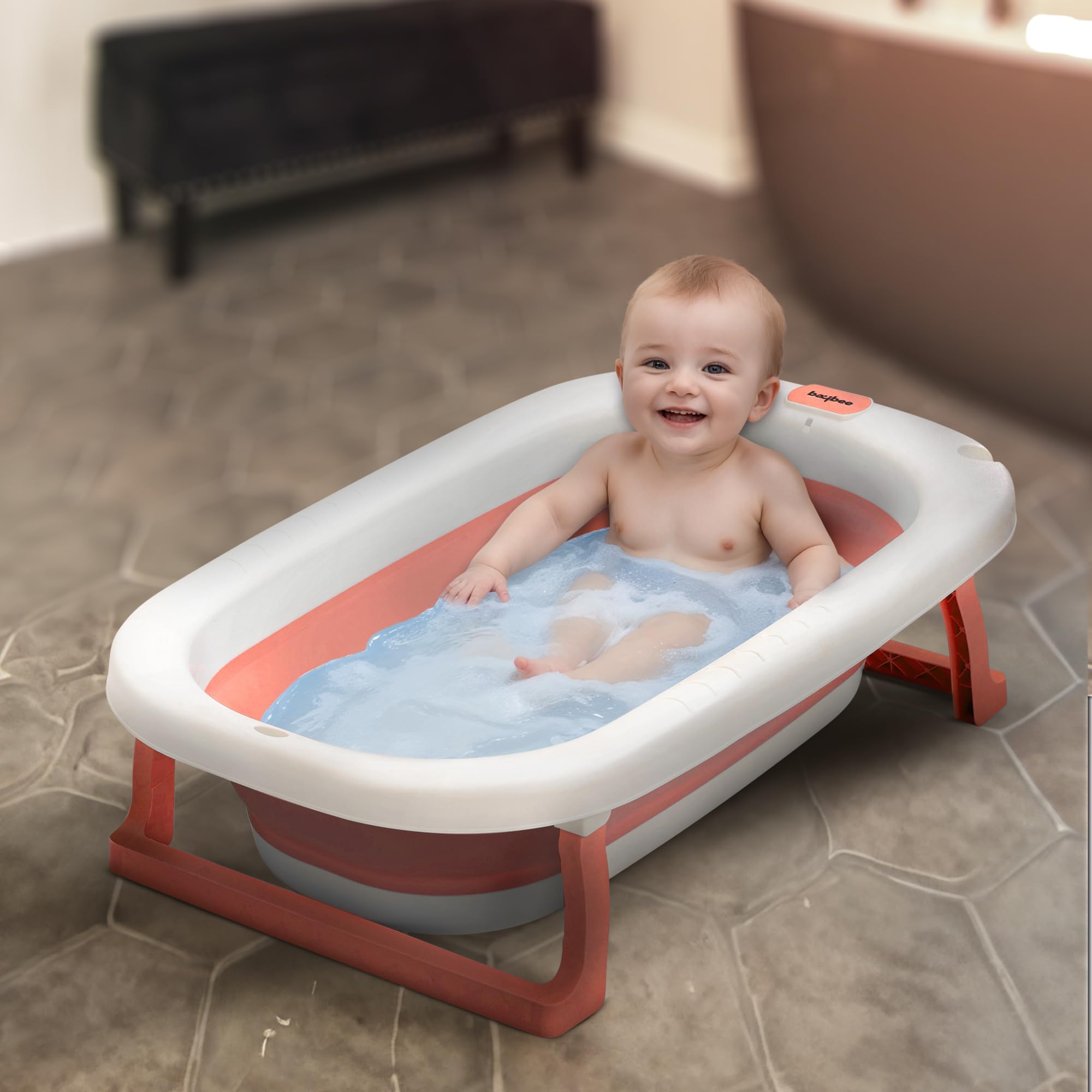 Baybee Foldable Baby Bathtub for Kids with Anti-Skid Base | Portable Bath Tub Baby Kids Mini Swimming Pool Bather for Babies | Baby Bath tub for Kids Boys & Girls 0-3 Years (Pink)