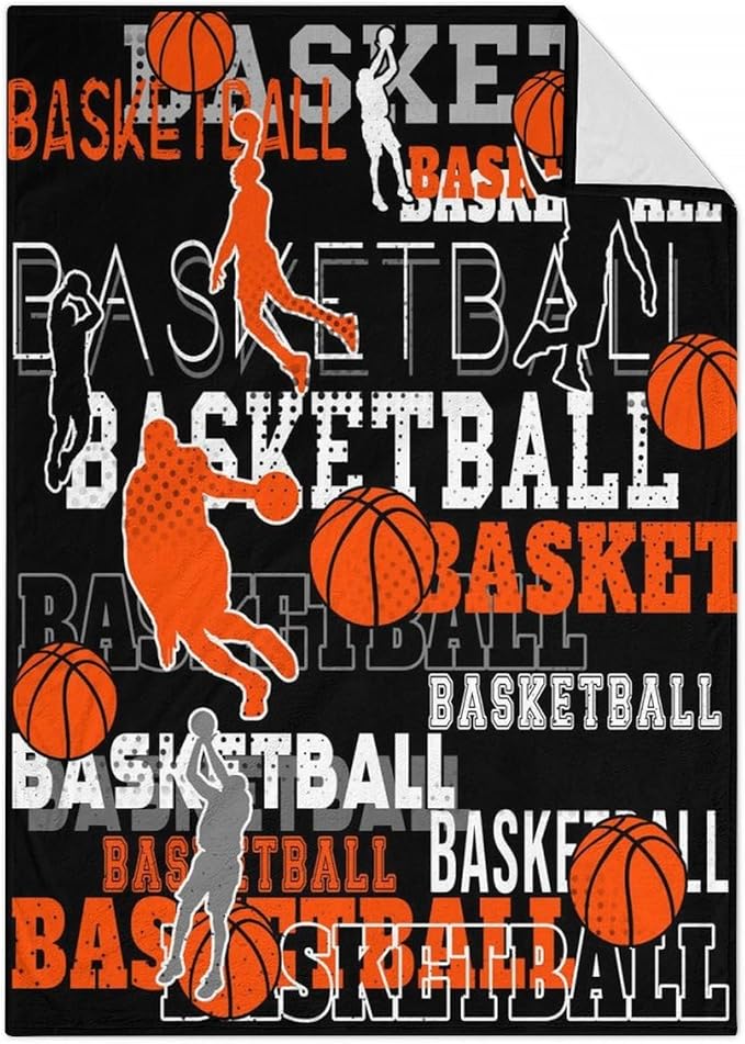 Mercuryelf Basketball Throw Blanket - Soft, Fuzzy & Warm - 30x40 Inches Small Blankets for Lap, Crib - Black Sports Throws Gift for Basketball Lovers