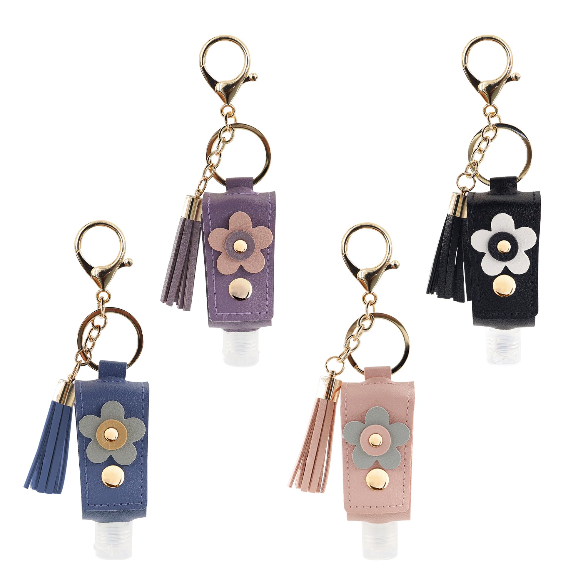 Simaixing 4 Colors Hand Sanitizer Keychain, 30ml Leather Portable Hand Sanitizer Holder Keychain with Refillable Bottle