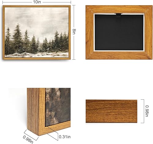 Miniatura 2 de Roslynity Lienzo enmarcado clásico, impresión, bosque de pinos de invierno, Navidad, paisaje rústico, campo, nieve, arte retro, naturaleza, hogar,