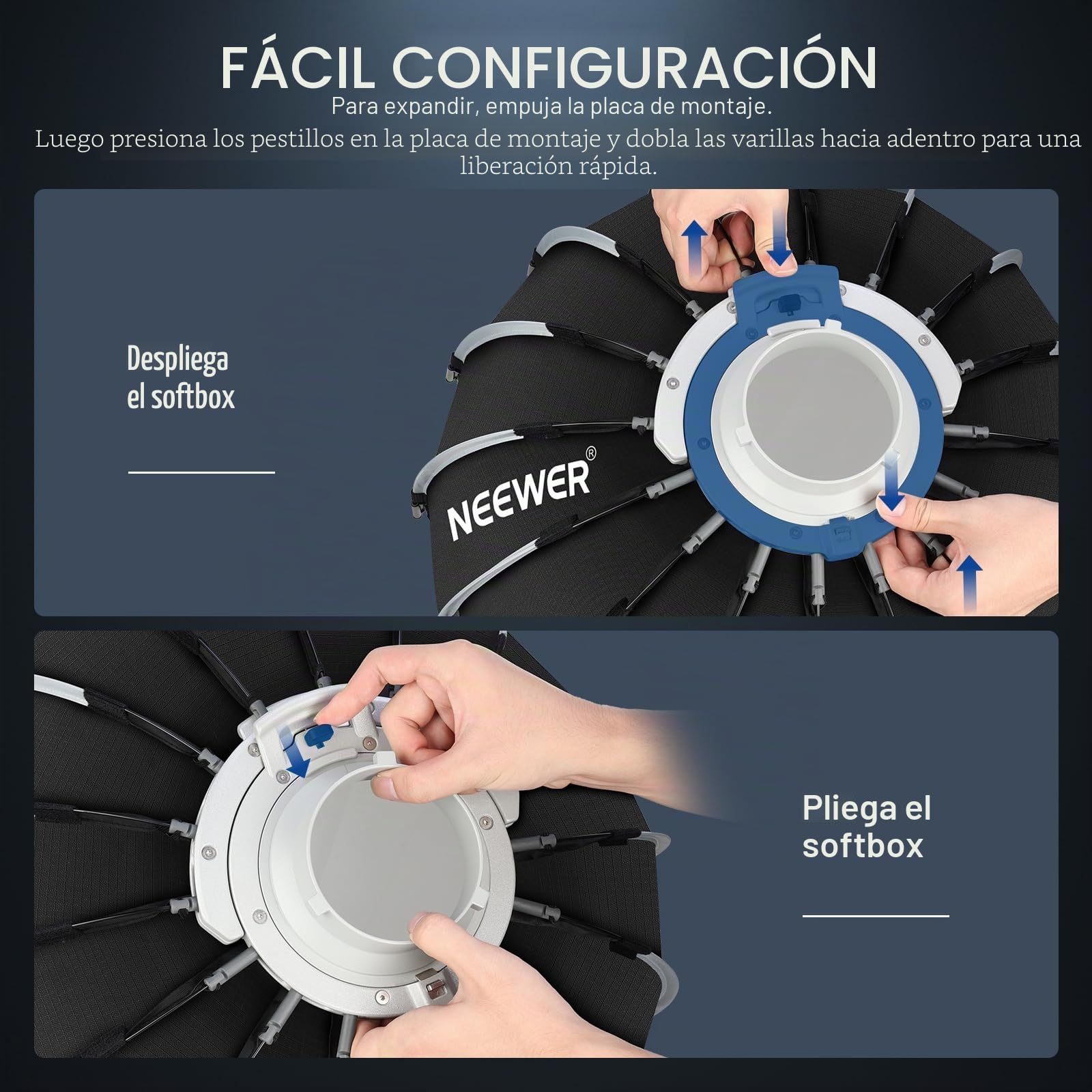 NEEWER Kit de softbox parabólico, Caja Blanda de Montaje Bowens de 23.6 Pulgadas con difusores de luz para Estudio fotografía, grabación de Video, iluminación de transmisión, Compatible con Aputure