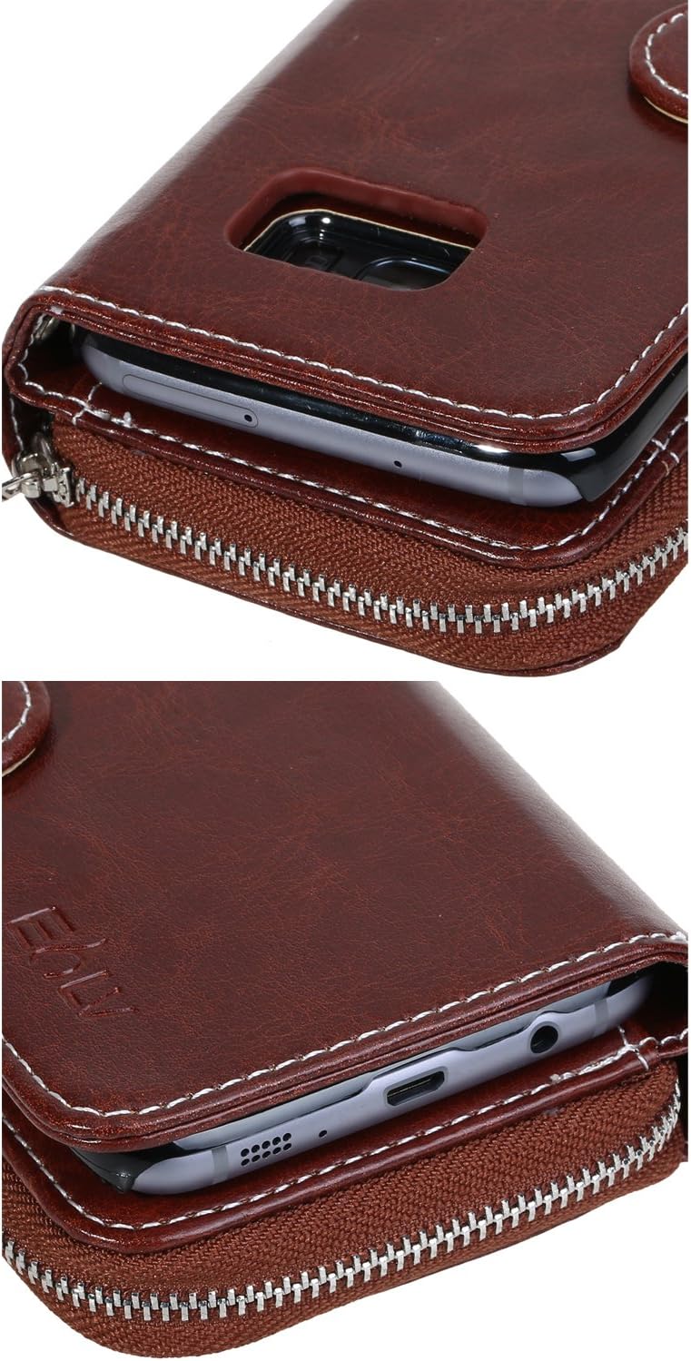 E LV Case for Galaxy S7 Edge Case 2IN1 (CASE Cum Purse) PU Leather flip Wallet Bag Pouch Case Cover for Samsung Galaxy S7 Edge - [Brown]