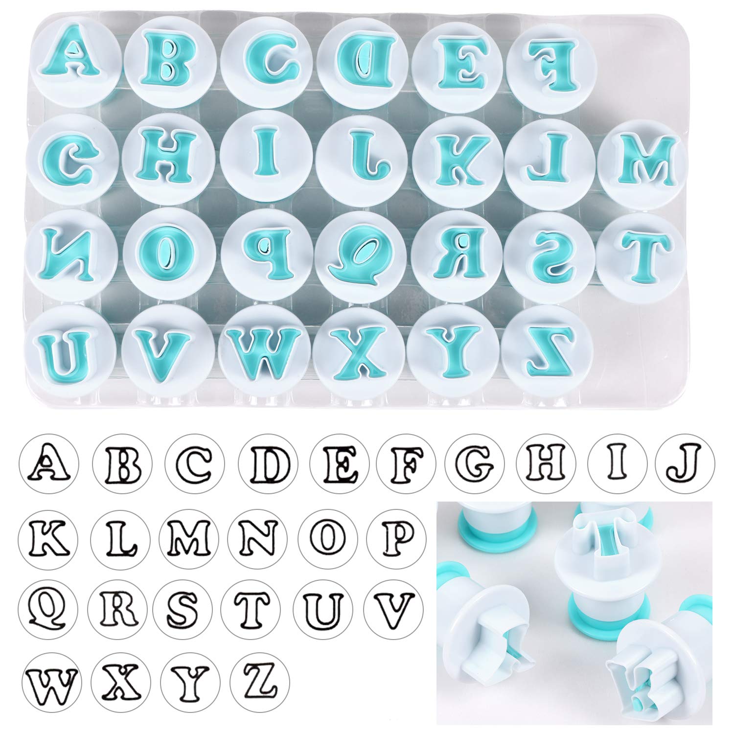 BENBO Buchstaben- und Zahlen-Kuchenform-Set, 36-teilig, für Fondant, Kuchen, Zucker, Basteln, Kekse, Stempel, Prägestempel, Plunger Plunger Keksausstecher