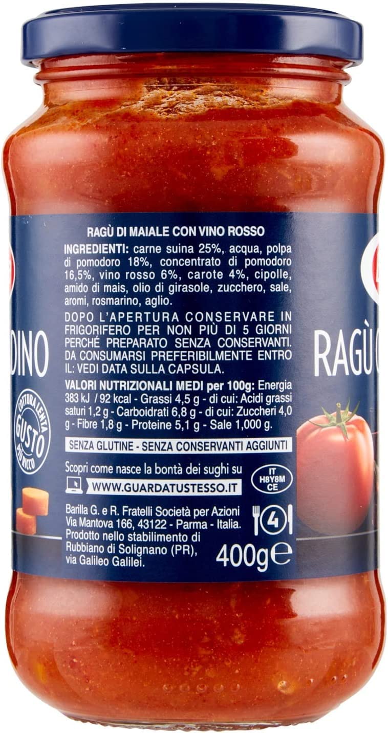 12x Barilla Ragù Contadino Pastasaucen tomatensauce mit Rotwein 400g aus italien