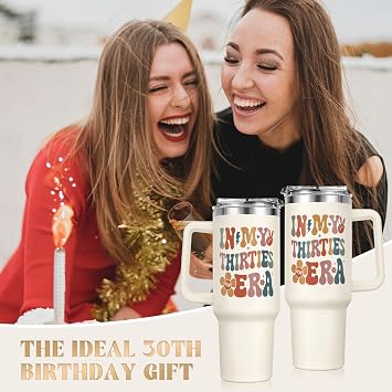 30th Birthday Gifts for Women 1.18L/40oz Tumbler with Handle & Straw Lid
