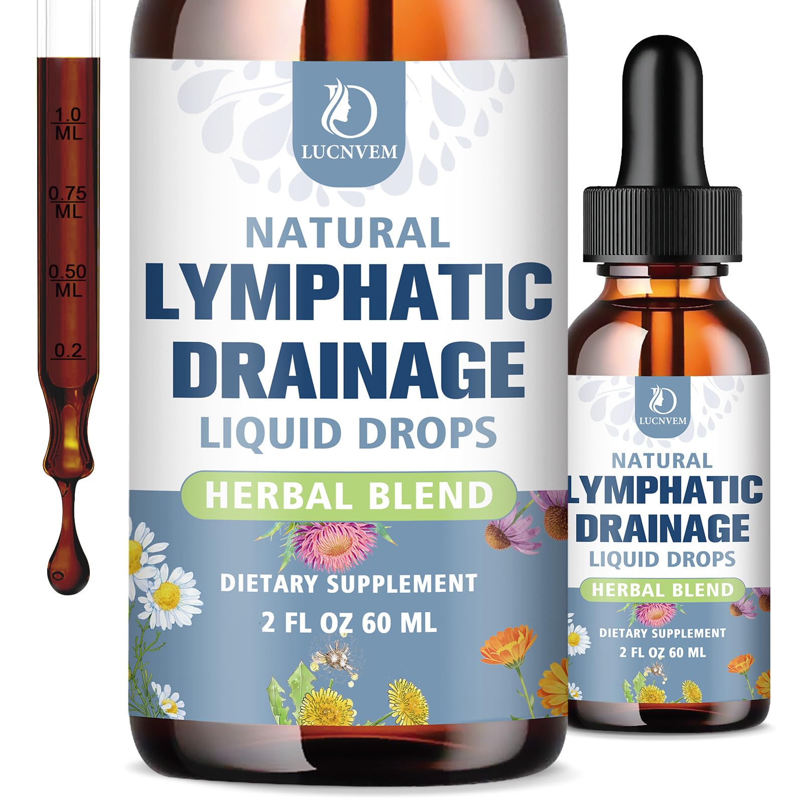 LUCNVEM Liposomal Lymphatic Drainage Drops – 9 in 1 Organic Lymphatic Drainage Drops with Echinacea, Burdock Root, Dandelion, Milk Thistle for Lymphatic Health & Immune Support, Sugar Free, 2 Fl Oz
