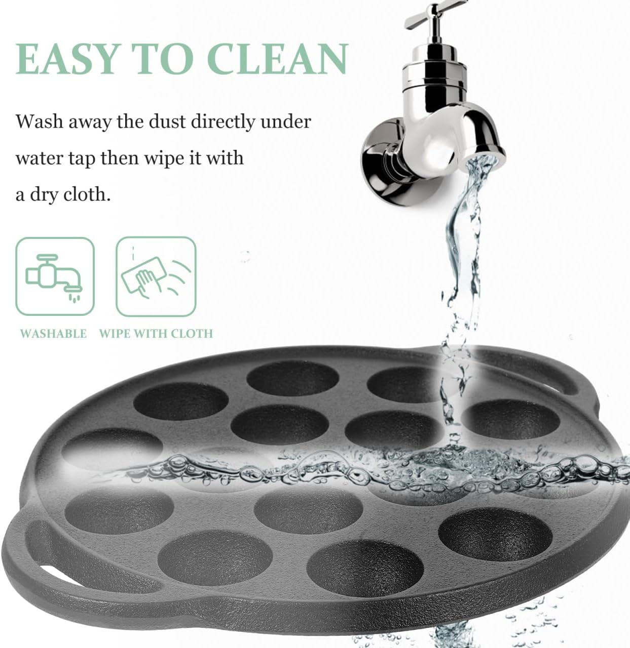 Hemoton Cast Iron Snail Pan with 15 Holes Thickened Nonstick Takoyaki Grill Pan for Meatballs and Escargot Cooking 10.2X8.7 Inch Kitchen Frying